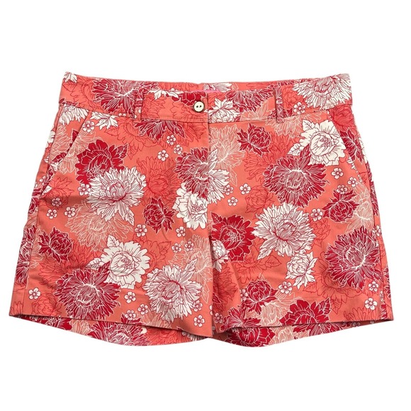 Isaac Mizrahi Pants - Isaac Mizrahi Shorts 12 Coral Floral Print Cotton Chino 5" Vacation Tropical